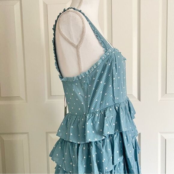 Loveshackfancy Idra Cotton Polka Dot Maxi Dress Blue Bonnet Size 8 MSRP $625 - Picture 6 of 11